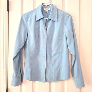 Talbots Sky Blue Faux Suede Long Sleeve Shirt